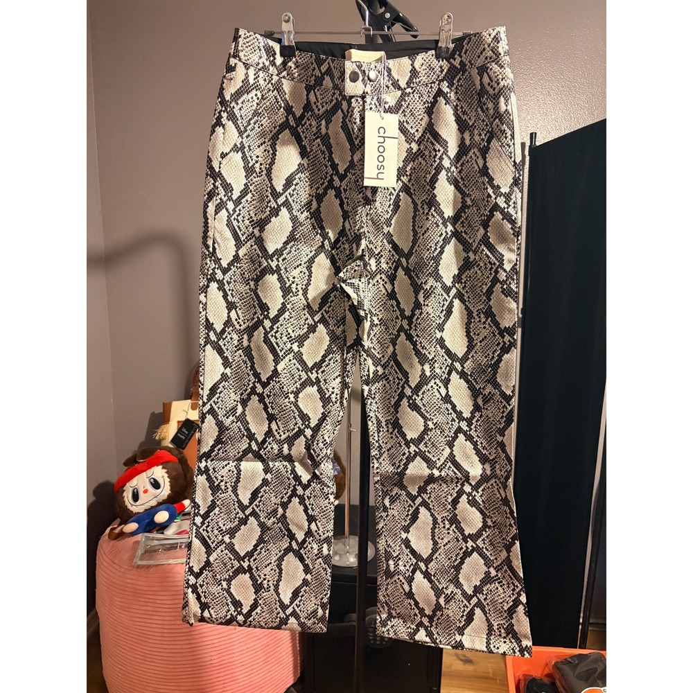 Choosy Faux Snakeskin Pleather Pants with Pockets, Boot Cut, Sz 10